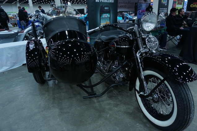 1942 H-D UL74 Flathead, with a 1946 Goulding Rocket Sidecar prototype.